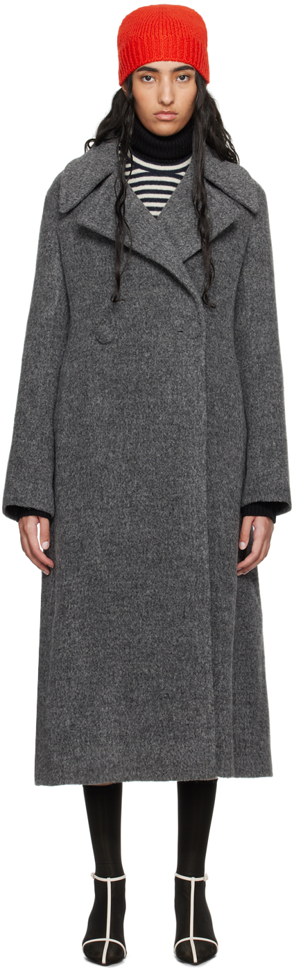 Shop Jil Sander Gray Double-breasted Coat In 024 Shadow