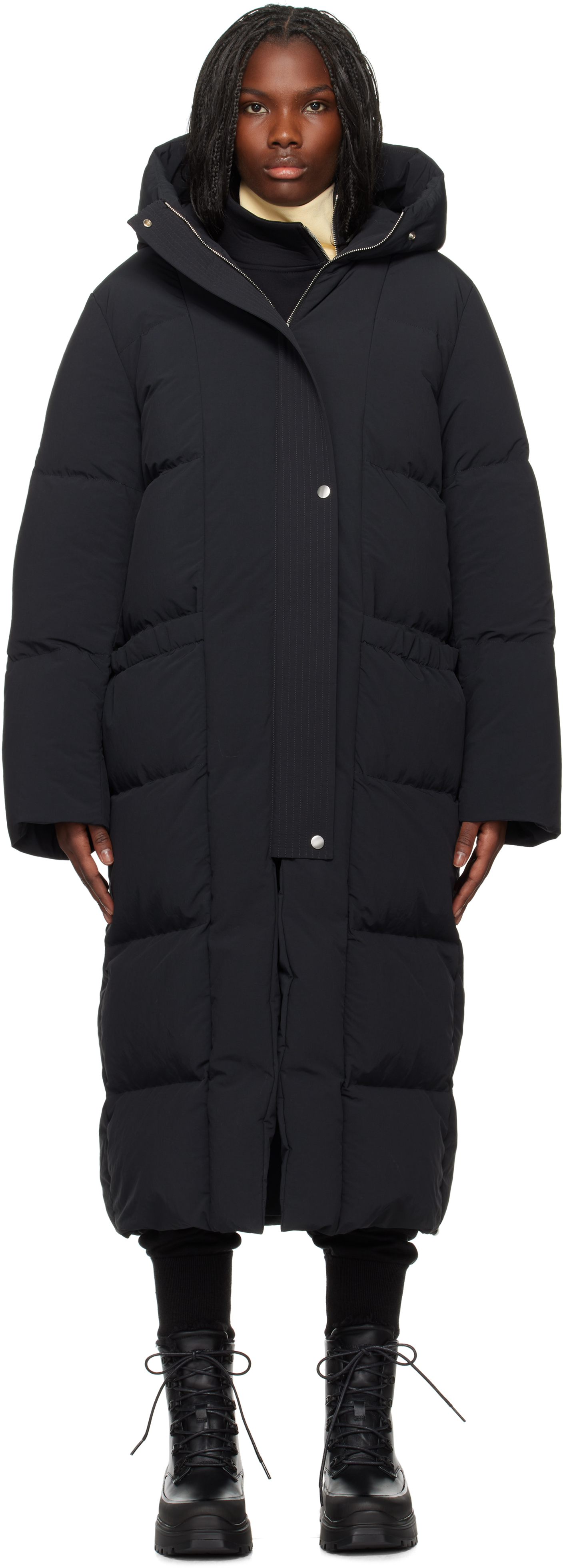 Black Quilted Down Coat by Jil Sander on Sale