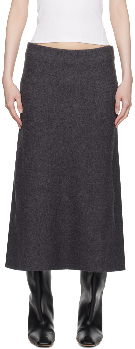 Gray Wool Midi Skirt