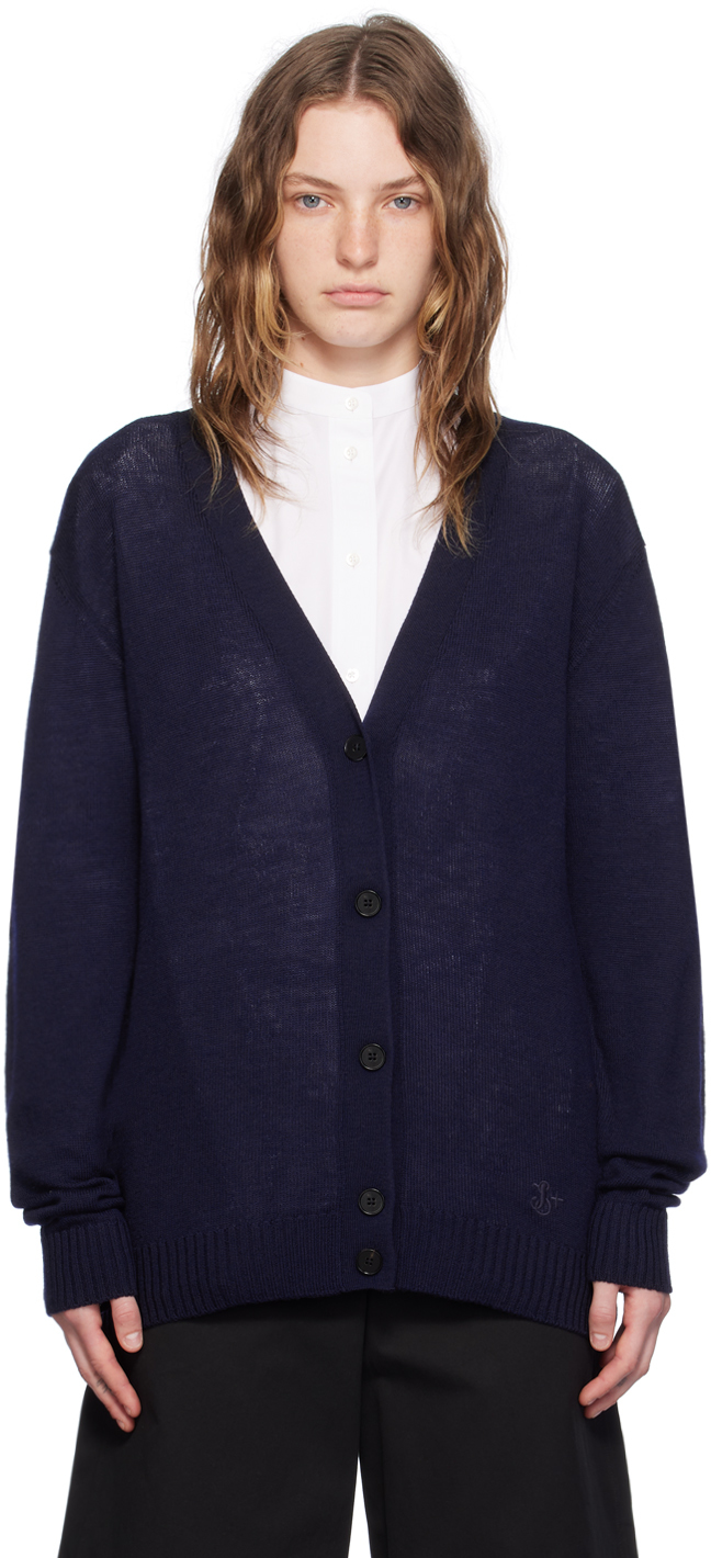 Shop Jil Sander Navy Y-neck Cardigan In 402 Midnight