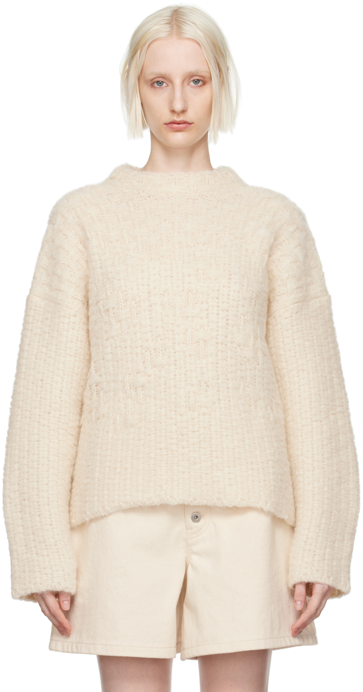 Shop Jil Sander Off-white Mock Neck Sweater In 105 Chalk