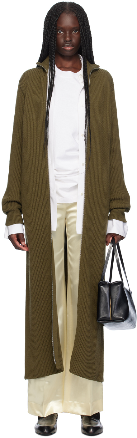 Jil Sander Khaki Zip-up Cardigan In 312 Thyme Green