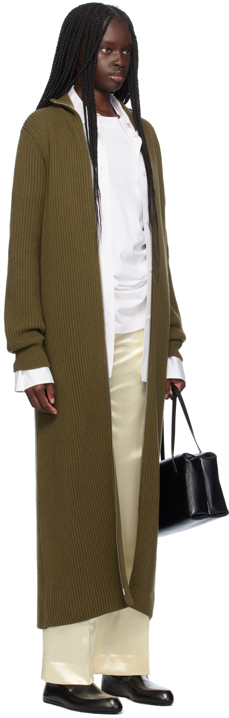 Shop Jil Sander Khaki Zip-up Cardigan In 312 Thyme Green