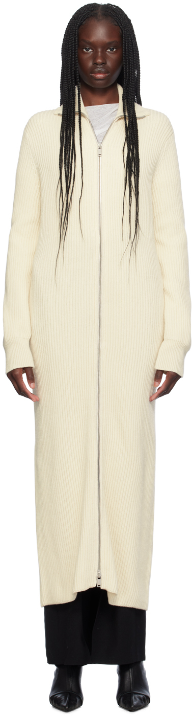 Shop Jil Sander Off-white Zip-up Cardigan In 106 Eggshell