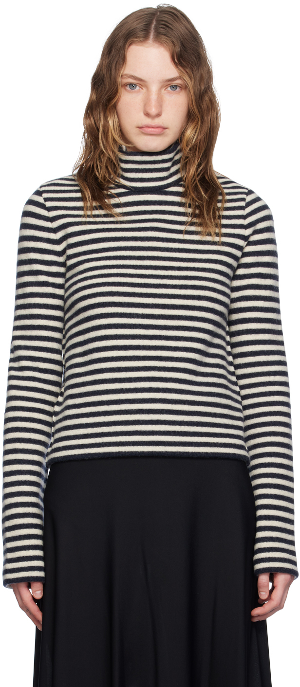 Shop Jil Sander Black & Off-white Striped Turtleneck In 124 Mariniere