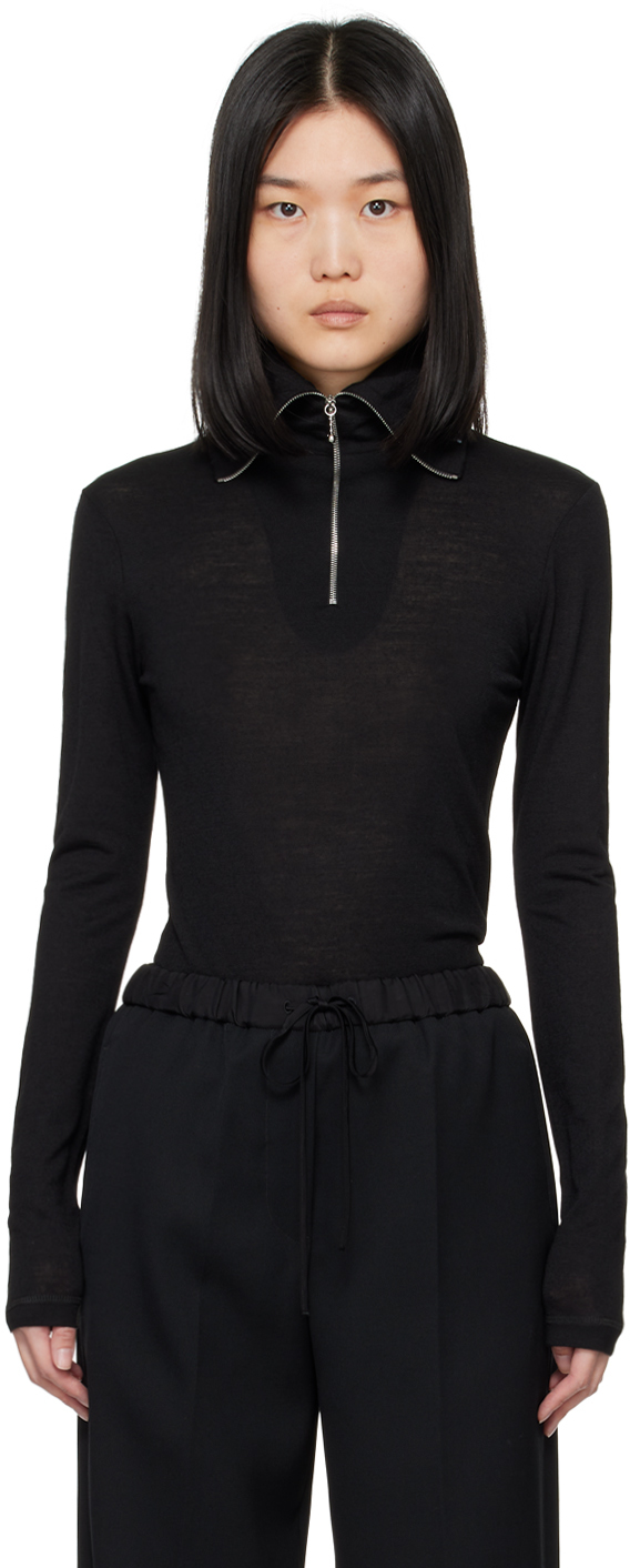 Black Half-Zip Long Sleeve Polo