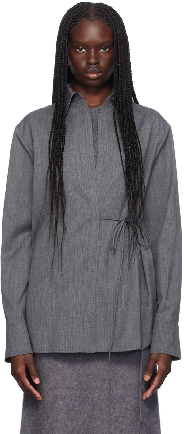 Shop Jil Sander Gray Self-tie Shirt In 030 Volcanic Glass