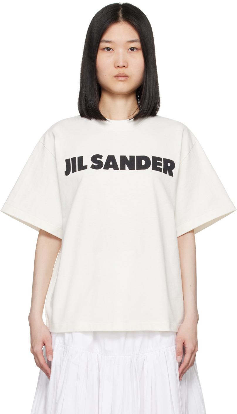 Shop Jil Sander Off-white Printed Logo T-shirt In 102 Porcelain