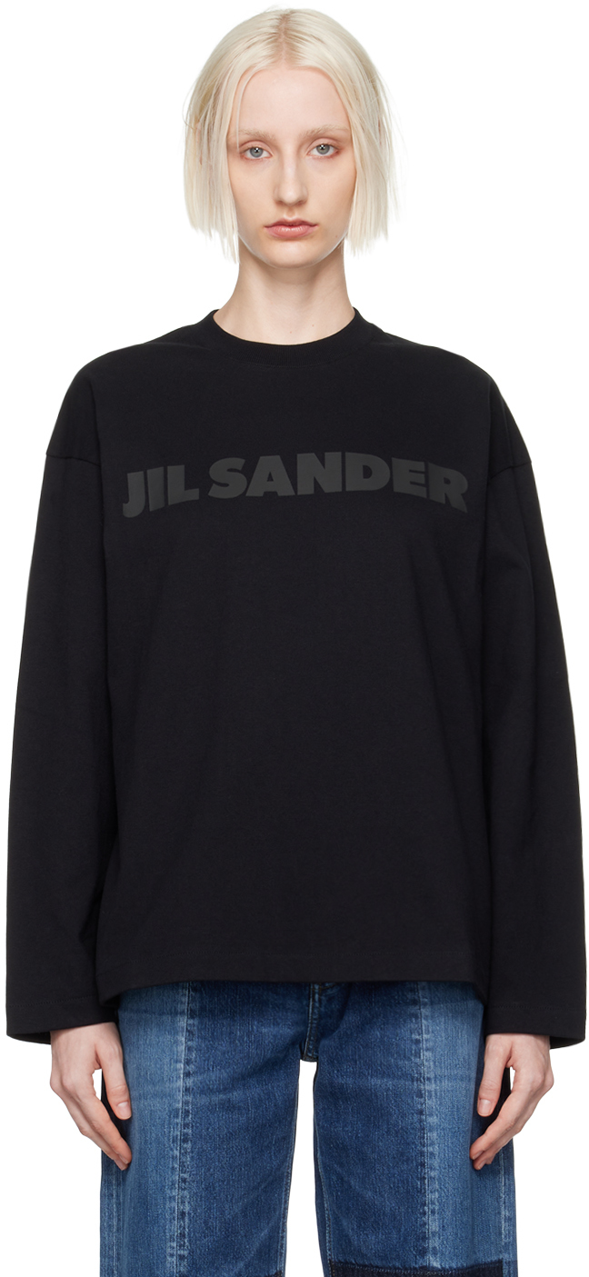 Shop Jil Sander Black Printed Long Sleeve T-shirt In 001 Black