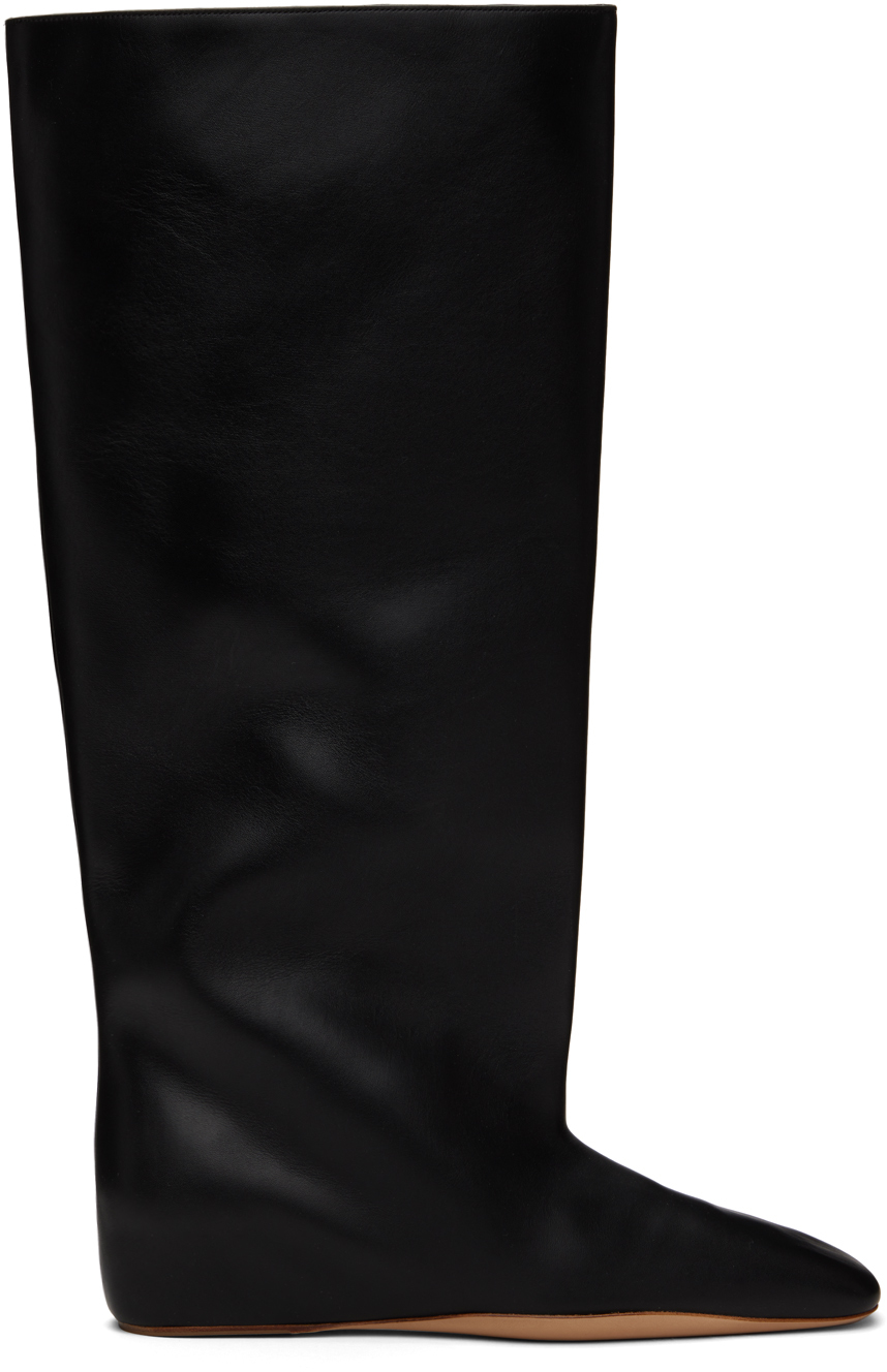 Shop Jil Sander Black Knee Tall Boots In 001 Black