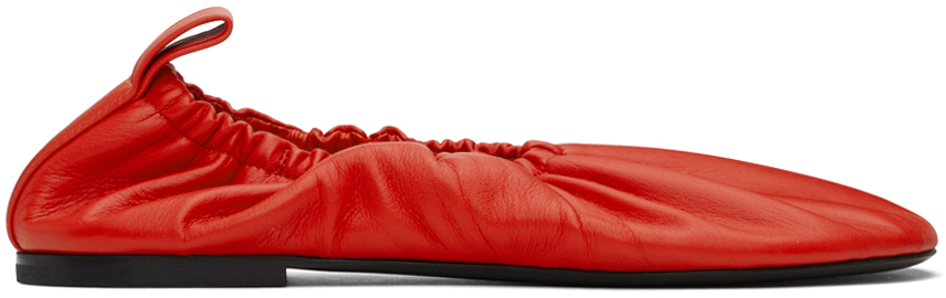 Red Leather Ballerina Flats by Jil Sander on Sale
