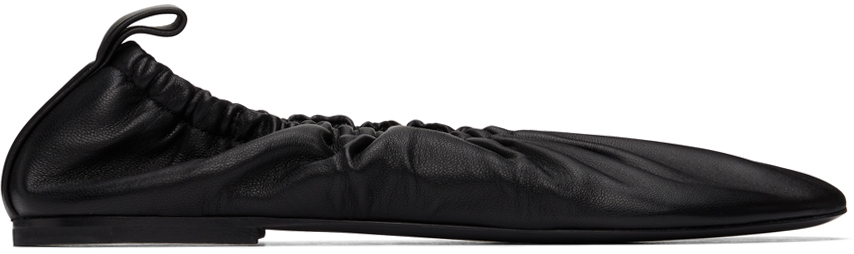 Black Gathered Ballerina Flats