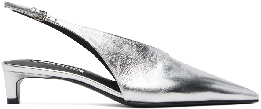 Shop Jil Sander Silver Sling Back Heels In 056 Sky Grey