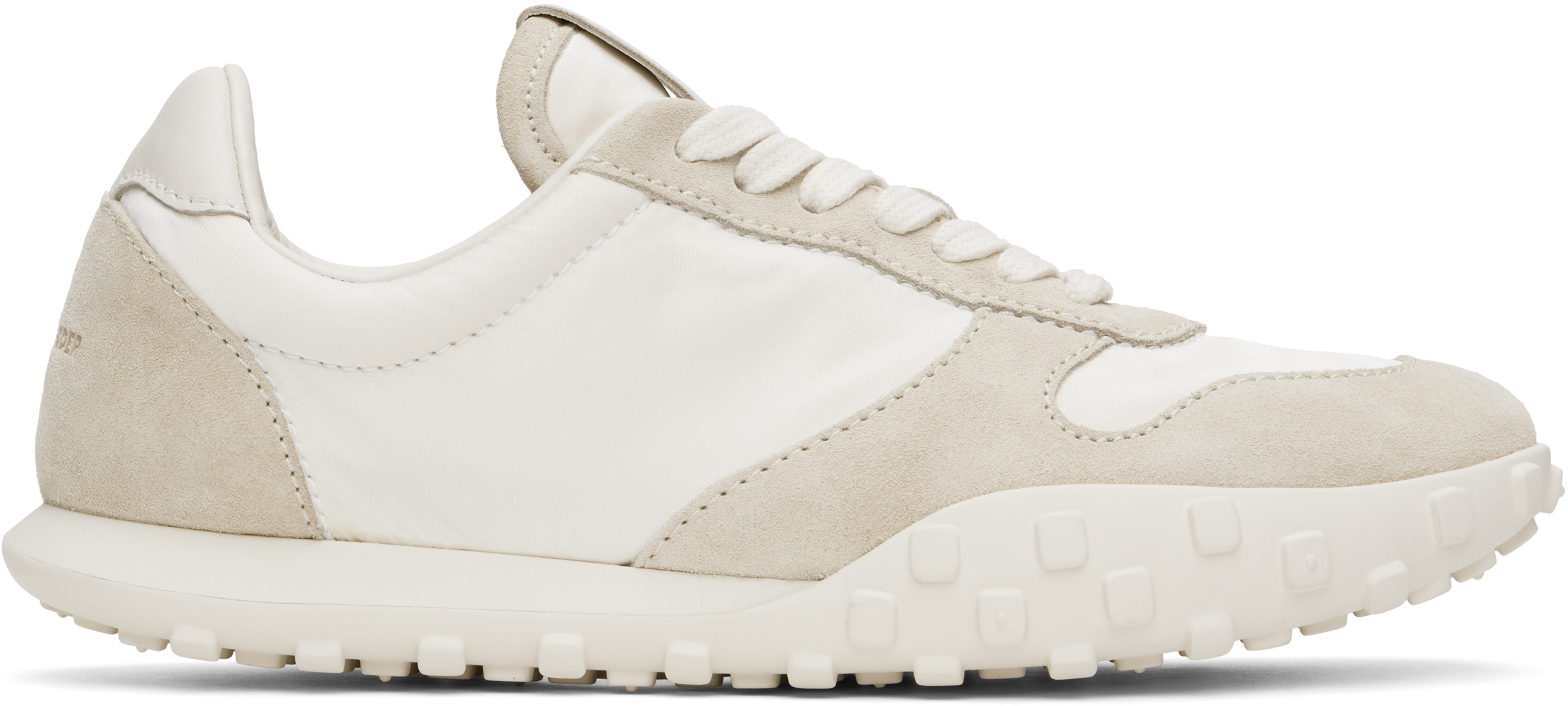 White & Beige Shiny Nylon & Suede Sneakers