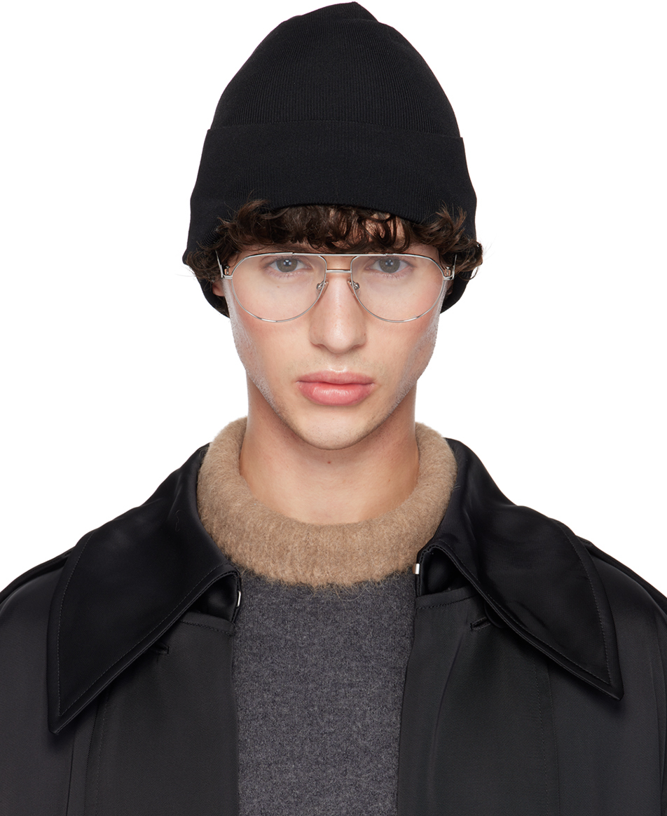 Jil Sander Black Ribbed Beanie In 001 Black