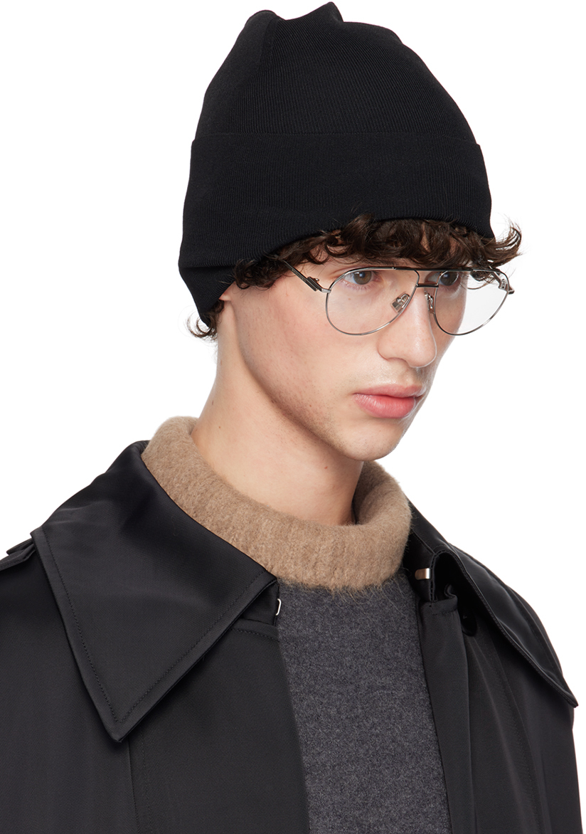 Jil Sander Black Ribbed Beanie In 001 Black