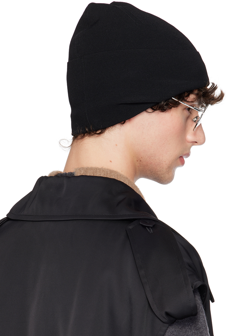 Jil Sander Black Ribbed Beanie In 001 Black