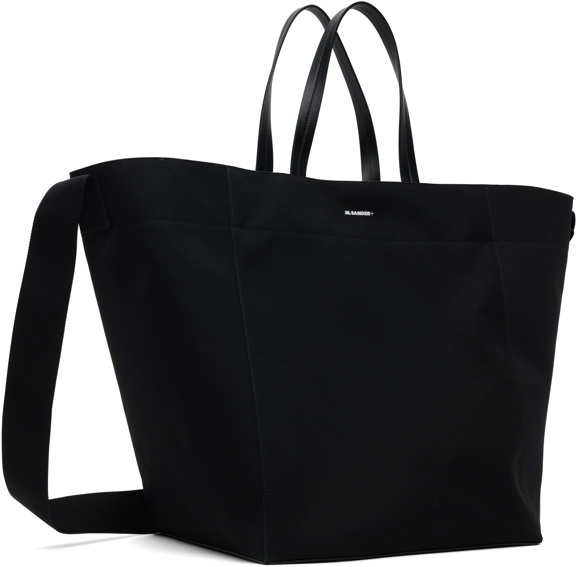 Jil Sander Black Utility Lg Tote In 002 Pitch Black/raw