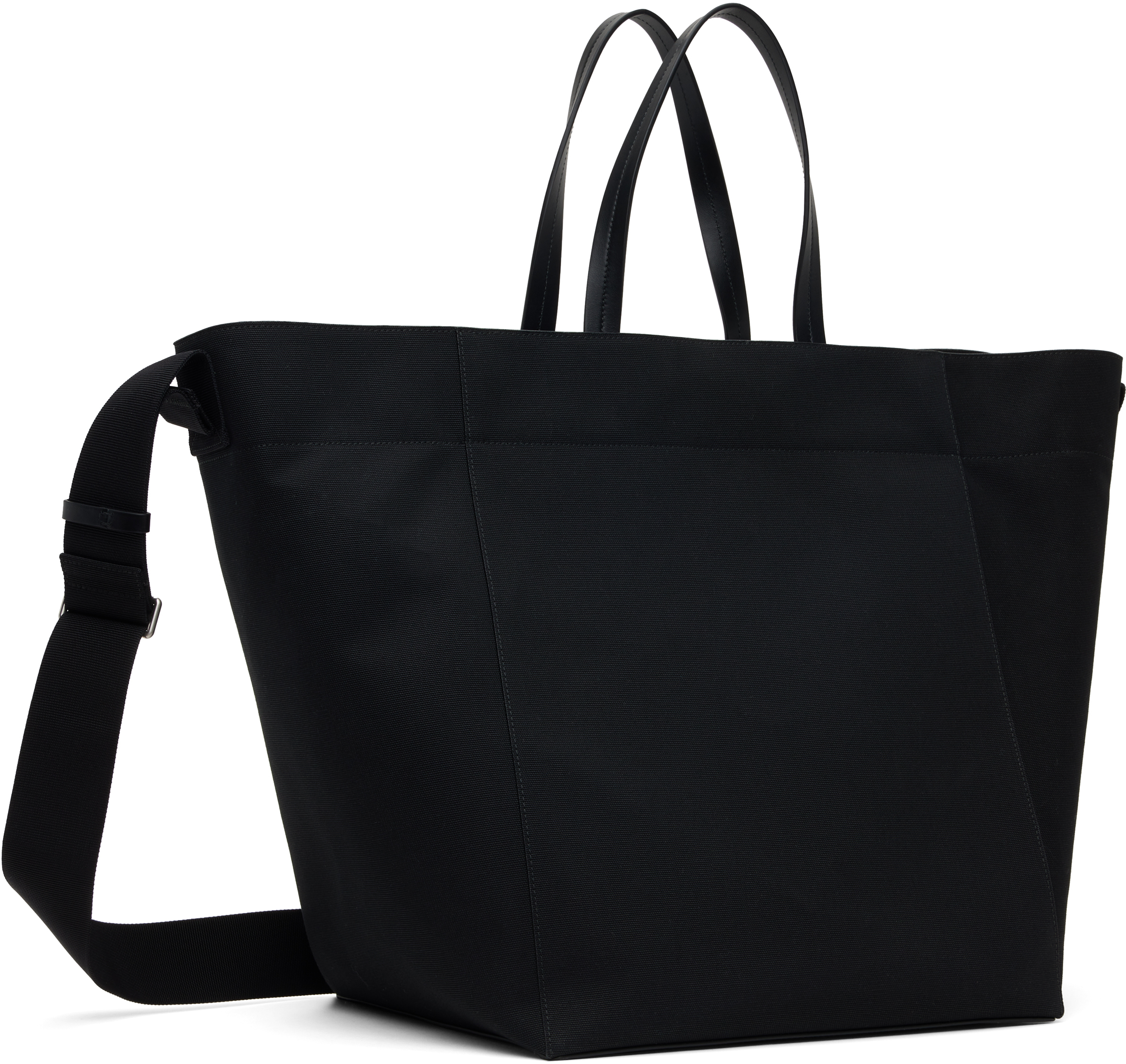Jil Sander Black Utility Lg Tote In 002 Pitch Black/raw