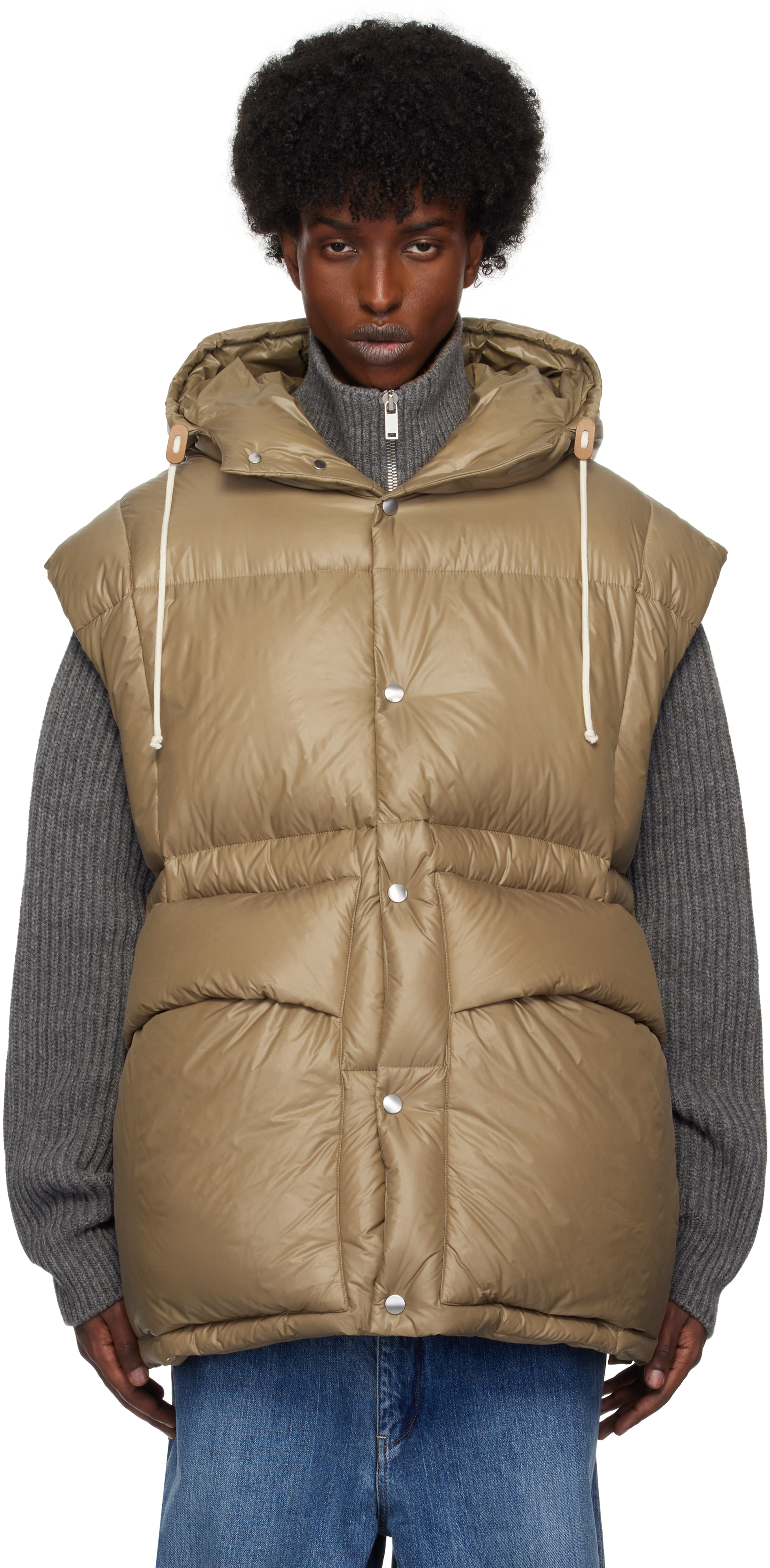 Brown Quilted Down Vest by Jil Sander on Sale
