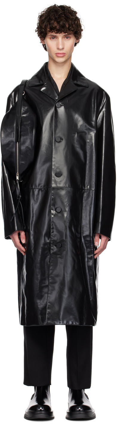 Shop Jil Sander Black Sport Leather Coat In 001 Black