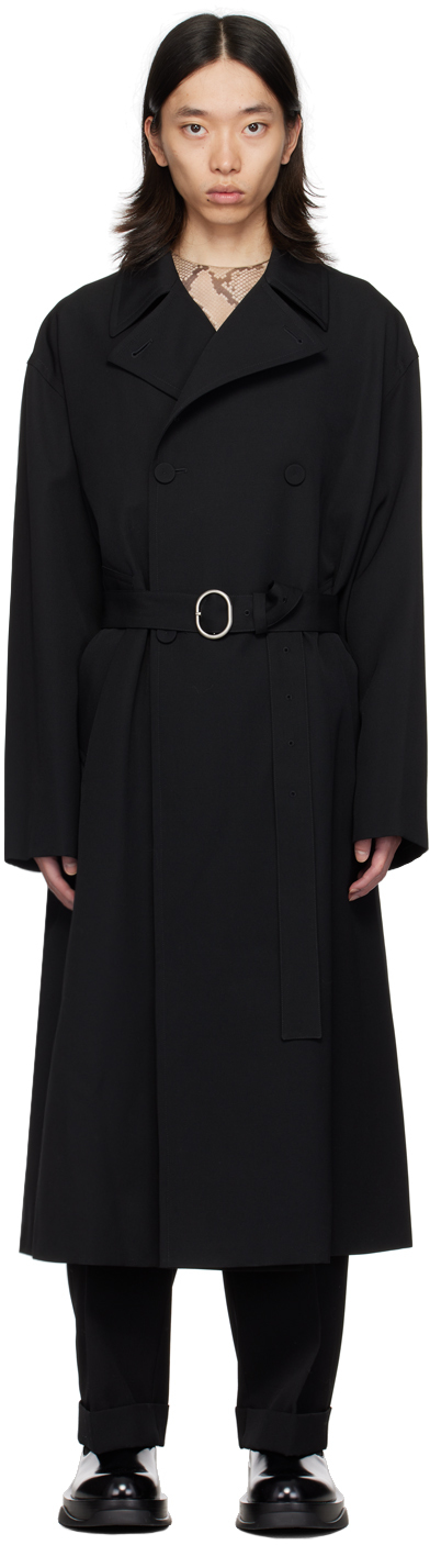 Black Belted Trench Coat by Jil Sander on Sale