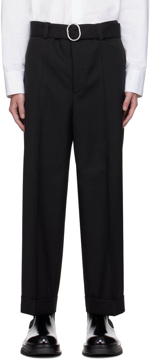 JIL SANDER BLACK BELTED TROUSERS 