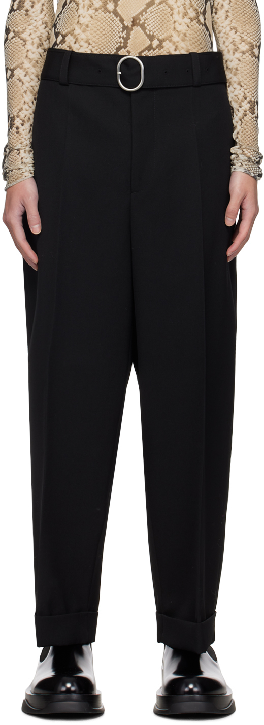 Shop Jil Sander Black Belted Trousers In 001 Black