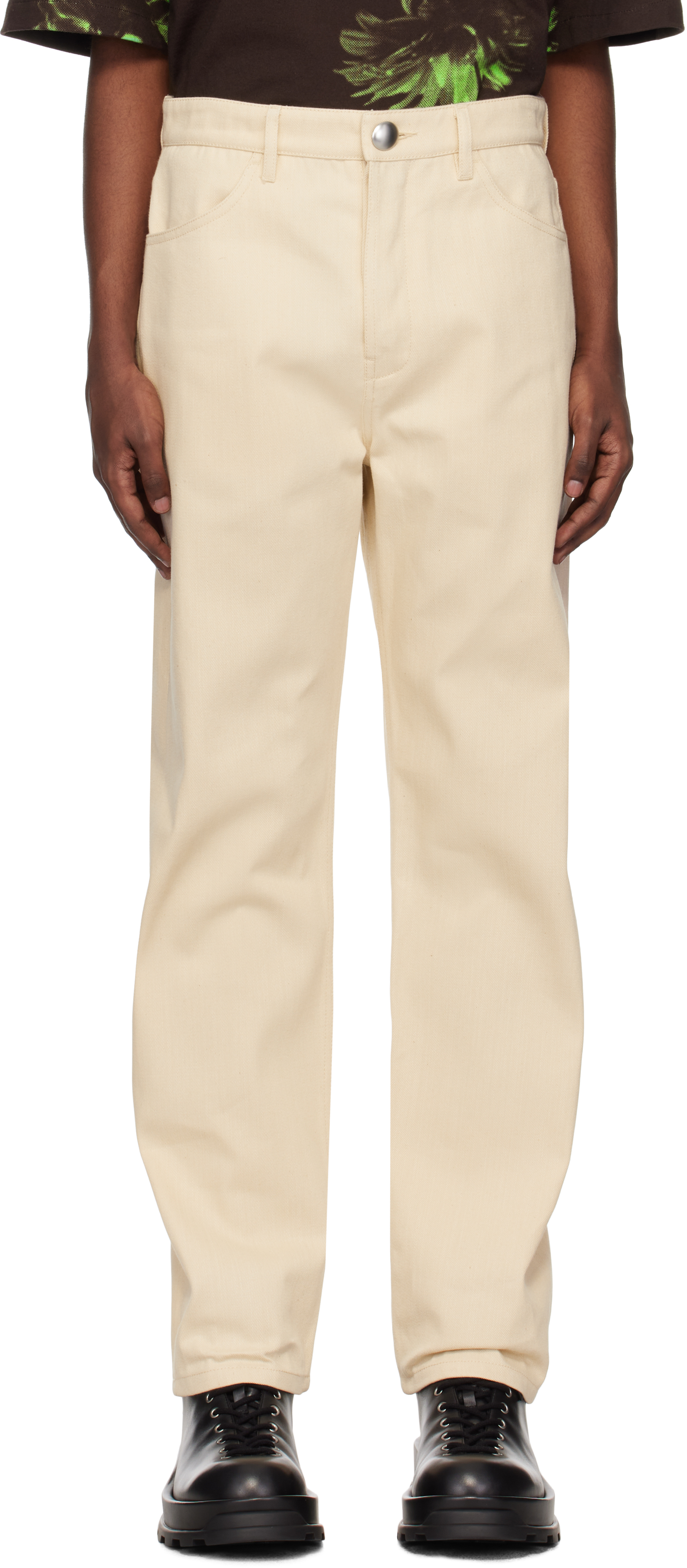 Beige Sea Island Denim Jeans by Jil Sander on Sale