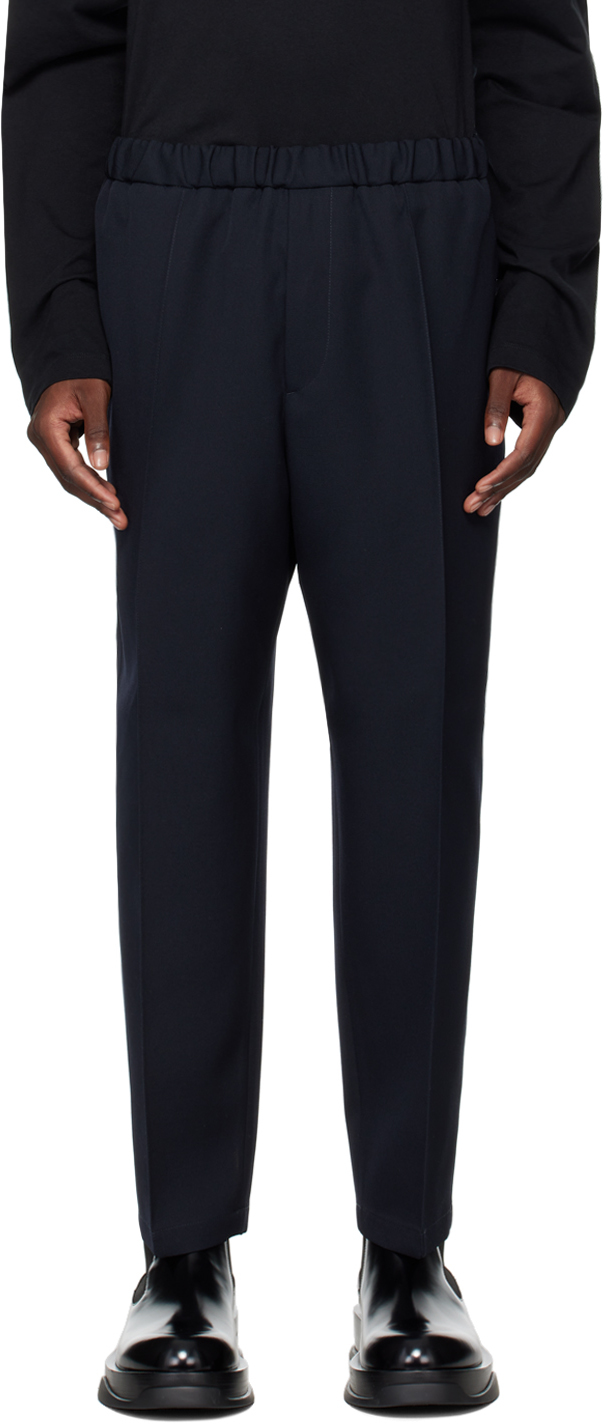 Shop Jil Sander Navy Drawstring Trousers In 402 Midnight