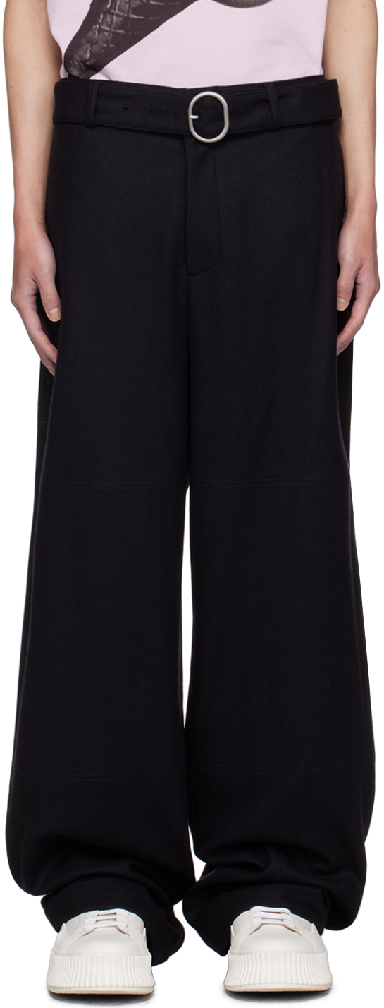 Shop Jil Sander Black Belted Trousers In 001 Black