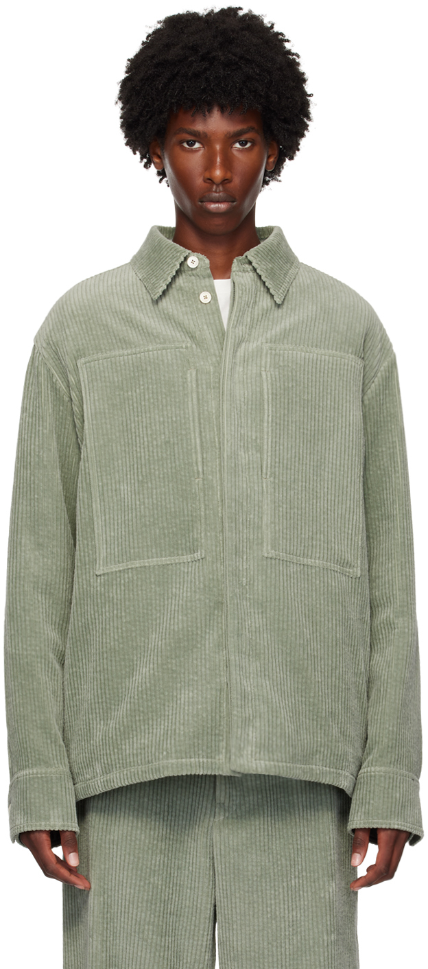 Shop Jil Sander Green Lined Shirt In 028 Celadon Green