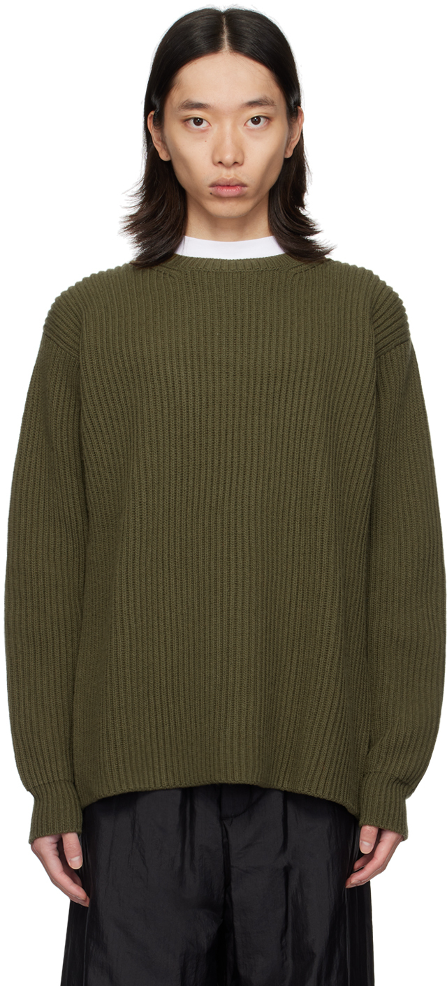 Shop Jil Sander Khaki Ribbed Sweater In 312 Thyme Green