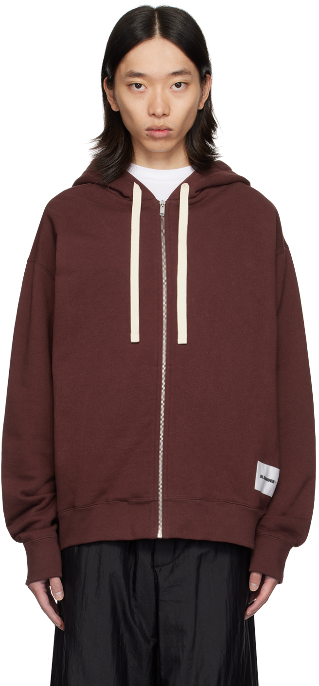 Shop Jil Sander Burgundy Logo Patch Hoodie In 205 Dark Earth