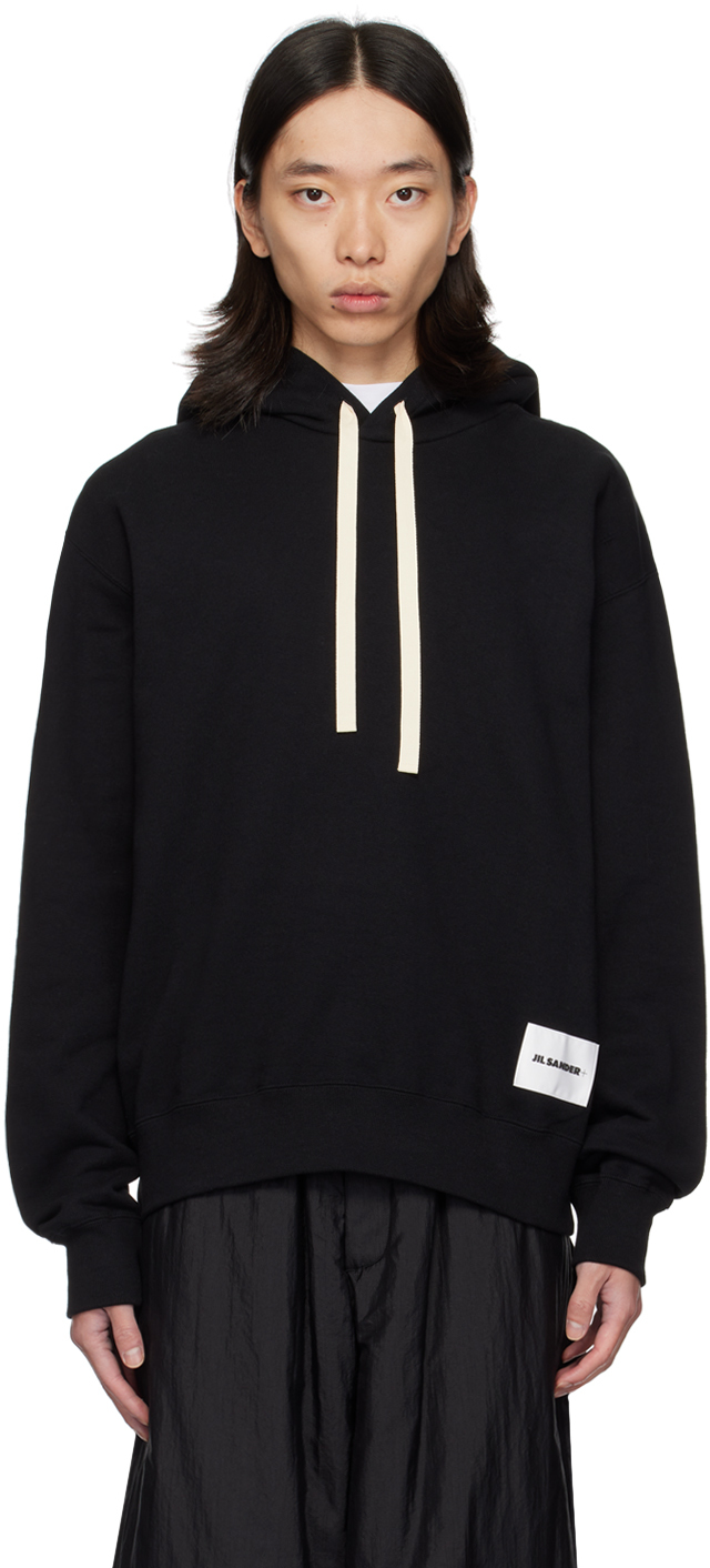 Shop Jil Sander Black Logo Patch Hoodie In 001 Black