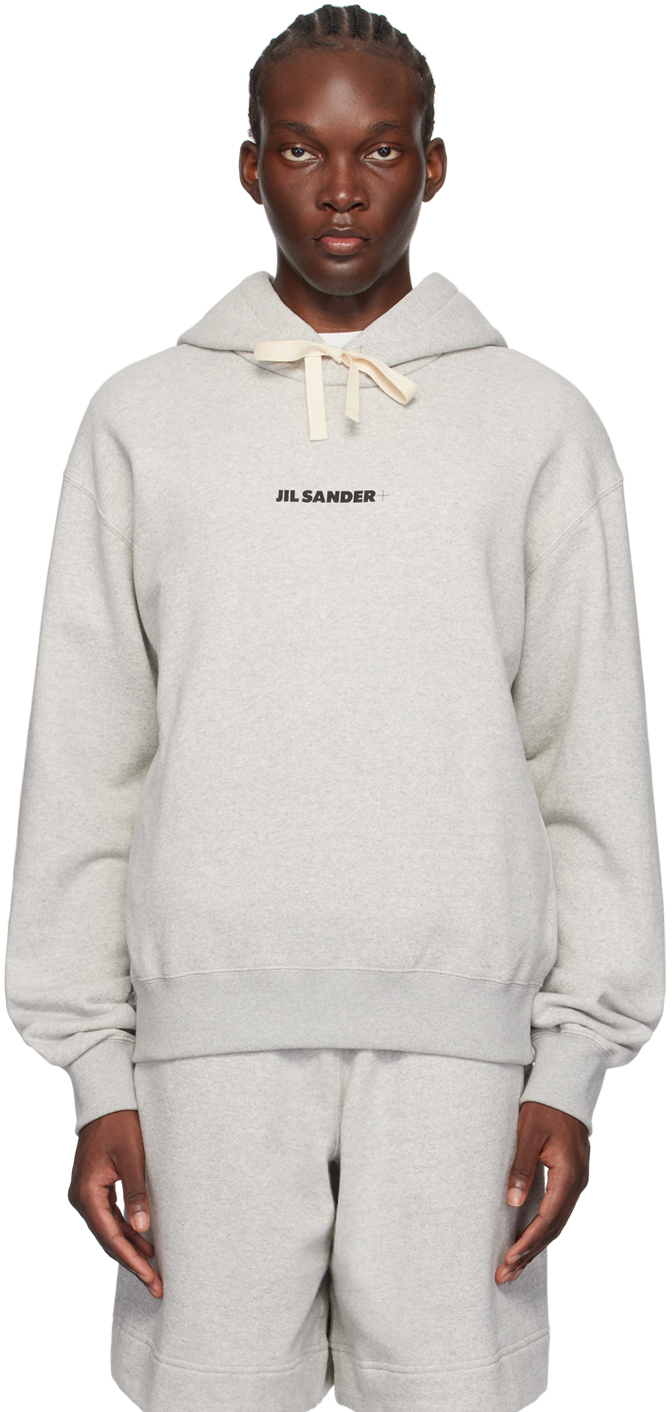 Shop Jil Sander Gray Logo Printed Hoodie In 052 Powder Green