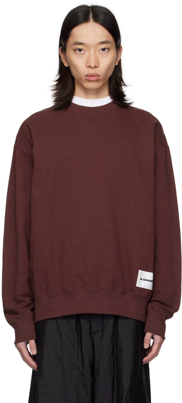 Shop Jil Sander Burgundy Logo Patch Sweatshirt In 205 Dark Earth