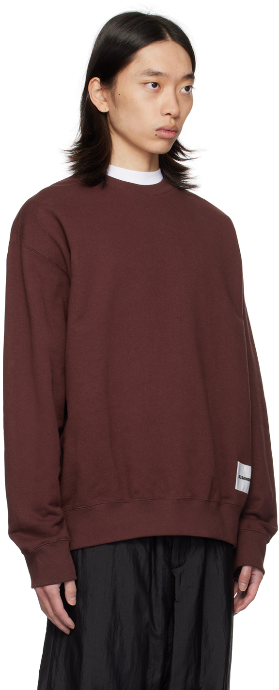 Shop Jil Sander Burgundy Logo Patch Sweatshirt In 205 Dark Earth