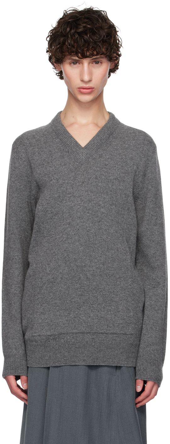 Shop Jil Sander Gray V-neck Sweater In 021 Asphalt