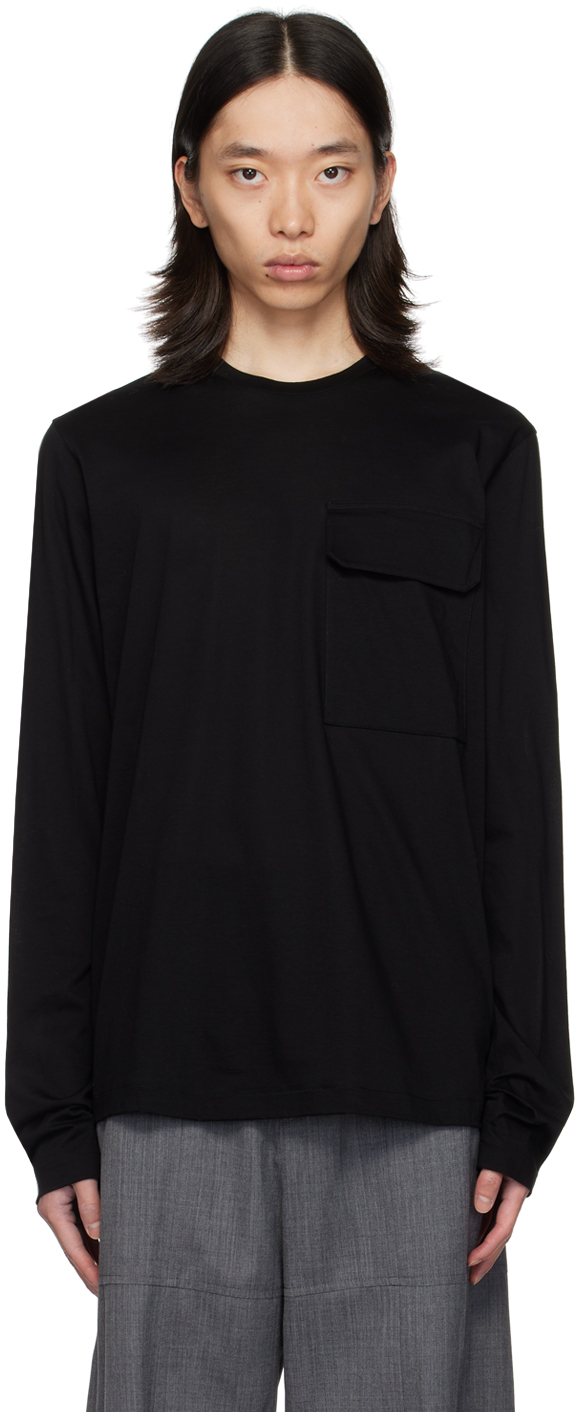 【関税込み】Jil Sander ブラック フラップポケット 長袖Tシャツ Jil Sanderのブラック フラップポケット 長袖Tシャツがセール中