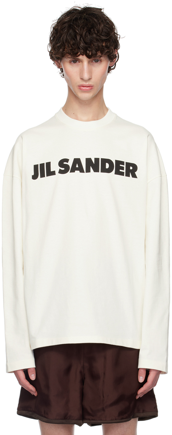 Shop Jil Sander Off-white Printed Logo Long Sleeve T-shirt In 102 Porcelain