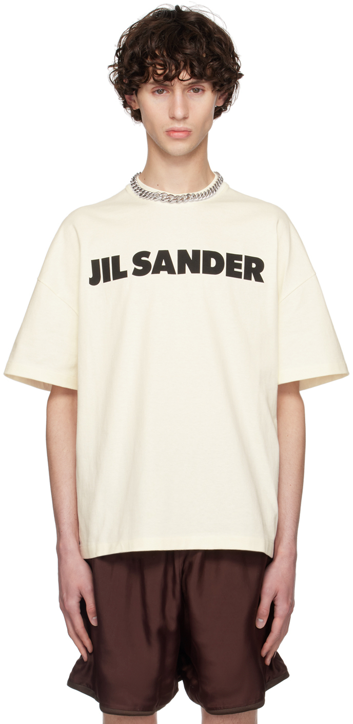 Shop Jil Sander Off-white Logo Printed T-shirt In 102 Porcelain