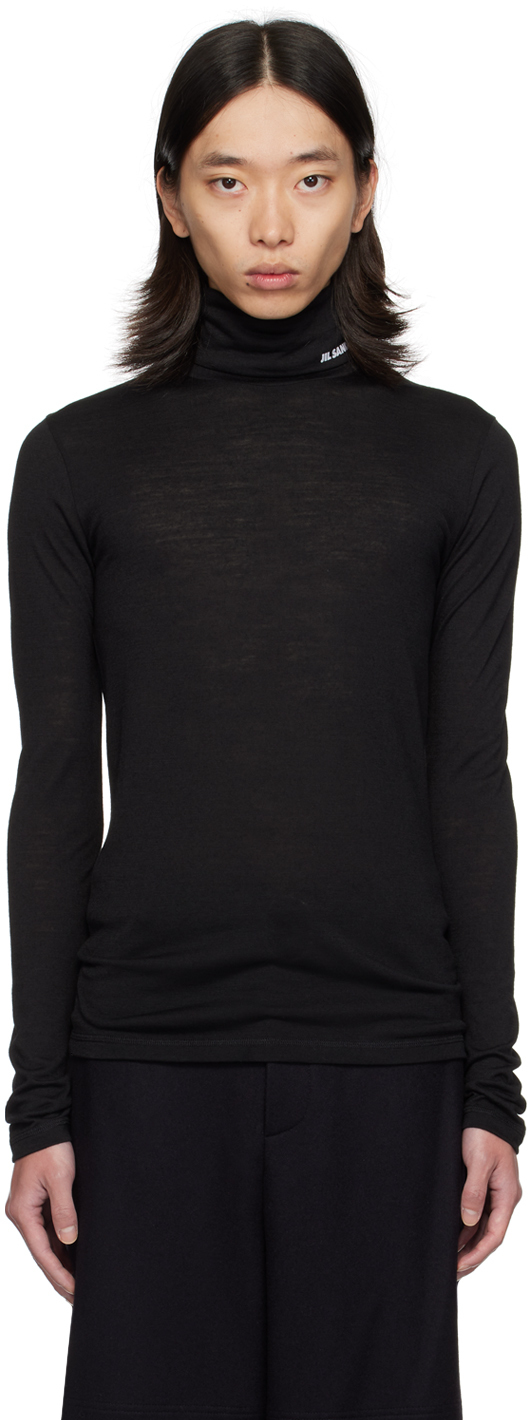 Shop Jil Sander Black Printed Logo Turtleneck In 001 Black