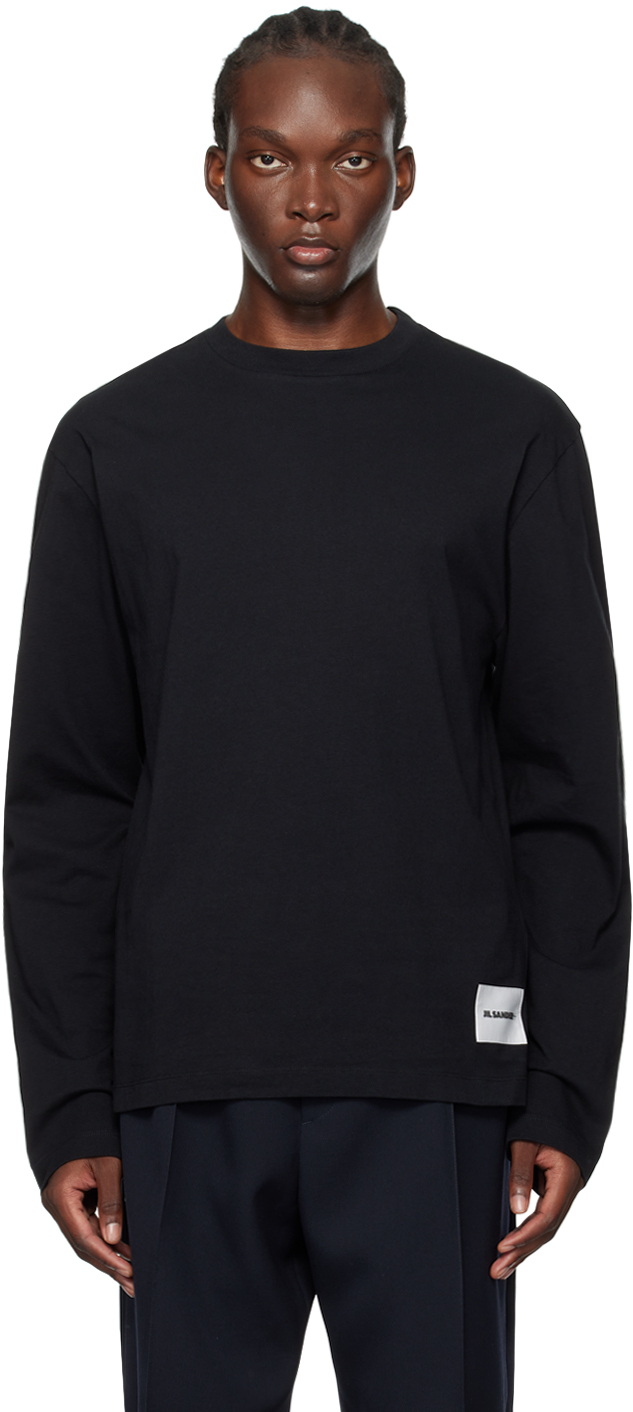 Shop Jil Sander Three-pack Black Relaxed-fit Long Sleeve T-shirt In 001 Black