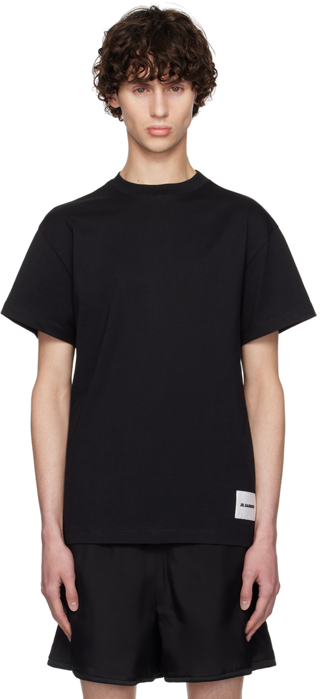 Jil Sander: Three-Pack Black Logo Label T-Shirts | SSENSE