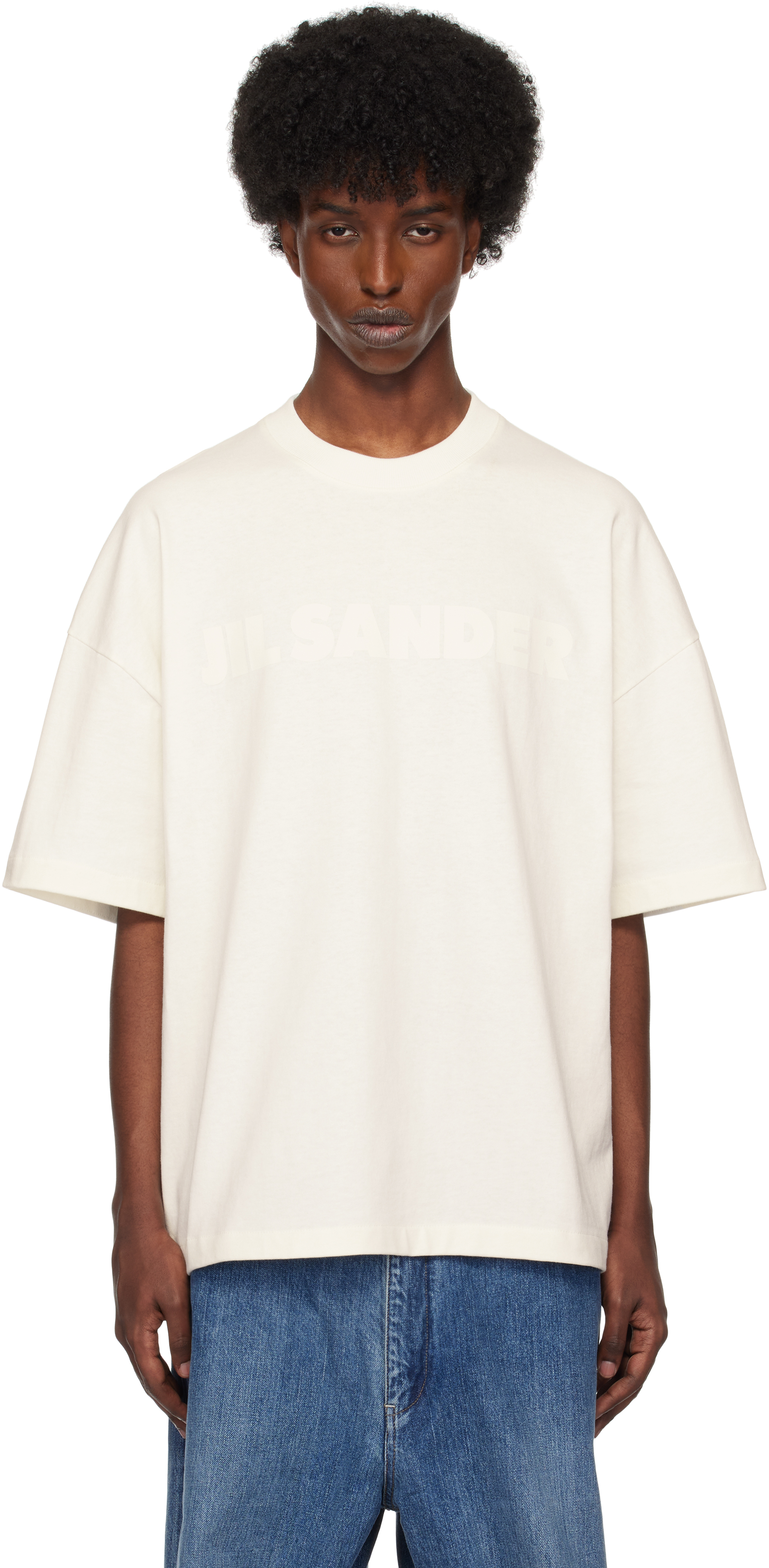 Jil Sander: オフホワイト ロゴ Tシャツ | SSENSE 日本