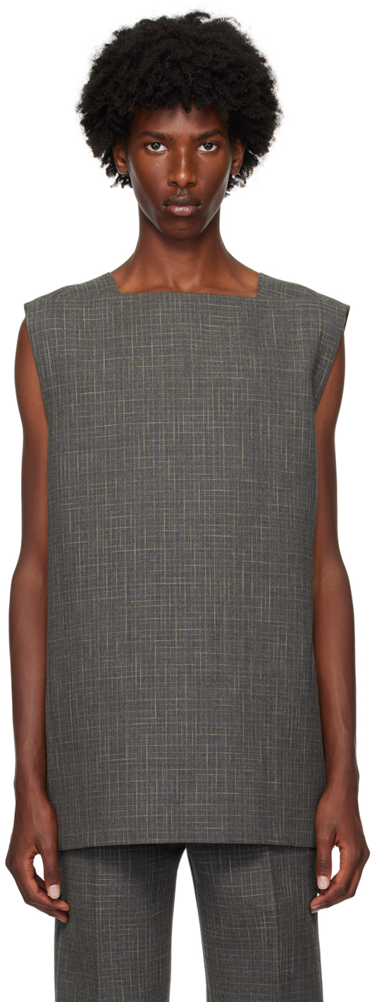Jil Sander Grey Square Neck Tank Top In 36 Antracite