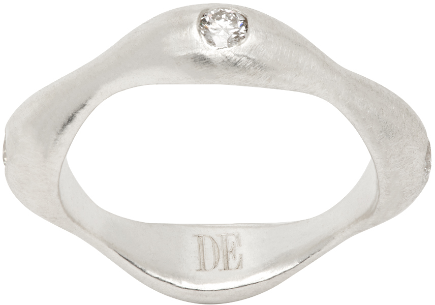 Shop Dunton Ellerkamp Silver Diamond Owen Thin Ring In Sterling Silver