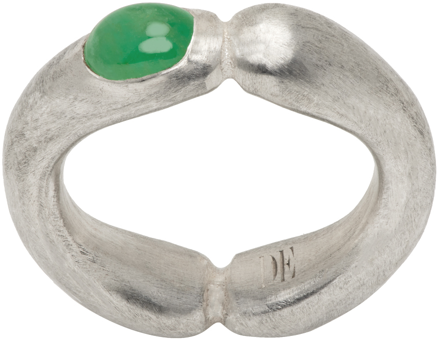 Shop Dunton Ellerkamp Silver Two Halves Emerald Ring In Sterling Silver