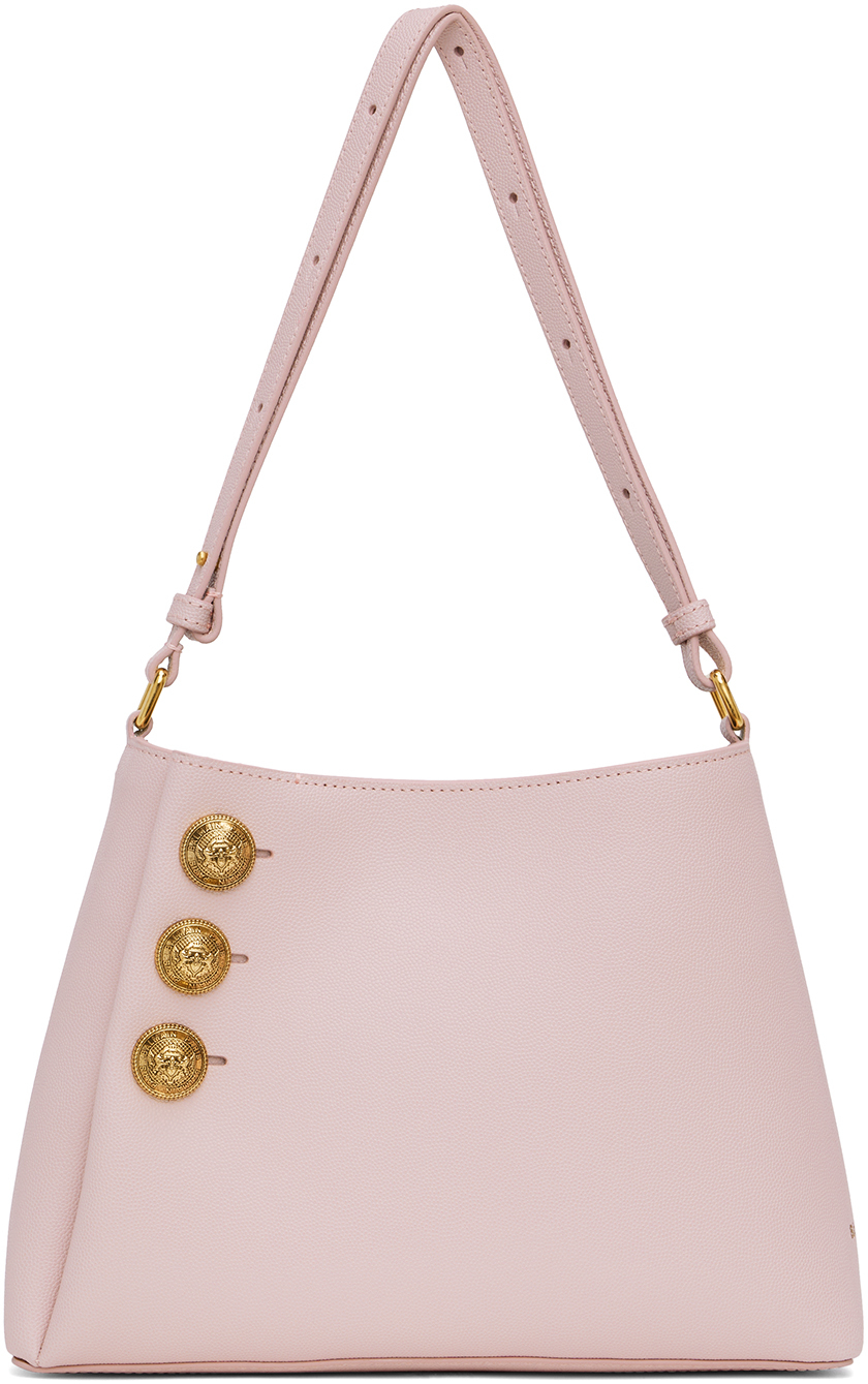 Balmain: Pink Emblème Grained Calfskin Shoulder Bag | SSENSE Canada